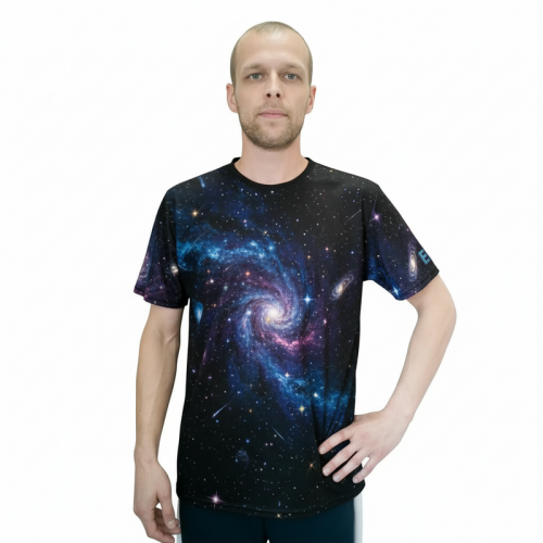 Футболка с полной запечаткой приталенного кроя, модель с коротким рукавом, материал бифлекс