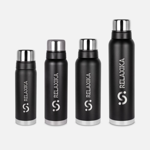 Термос Relaxika 1000 со стикерпаком, черный